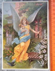 Cartolina postale. Angelo con bambino. Dipinto. Italia - Foto 1 di 3