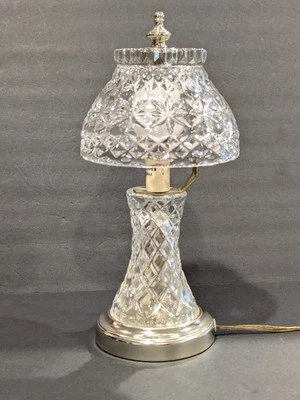 Vtg Tabletop Boudoir Lamp Cut Glass Crystal Leviton 12" Tall Starburst Shade EUC - Image 1 of 4