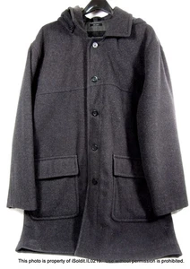 MENS CLAIBORNE 100% WOOL 3/4 DRESS COAT SZ XL Charcoal Black Removable Hood - Picture 1 of 6