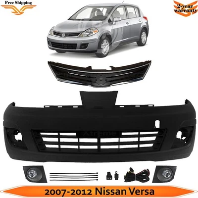 Front Bumper Cover Paintable & Grille Assembly Kit For 2007-2012 Nissan Versa Foto 1 de 4