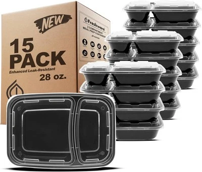 Freshware Meal Prep Containers [15 Pack] 2 Compartment with 28 oz, 28OZ-15PK  - Image 1 of 4