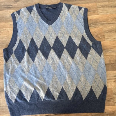Saddlebred Men’s XL Argyle Vest Blue Grey 100% Cotton Gorgeous Diamonds - Image 1 of 4