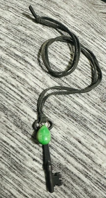 Authetic Skeleton Key  W Green Turquoise Charm On Gray Leather Cordage Necklace - Image 1 of 4