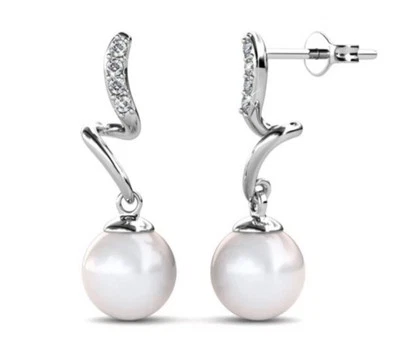 Cate & Chloe Ophelia Pearl Earrings 18k White Gold Plated w/ Swarovski Crystals - Image 1 of 4