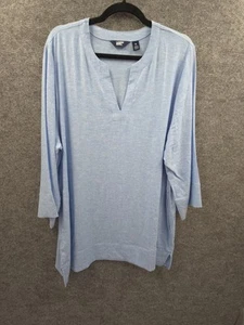 Land's End Top Women's XL Pockets 3/4 Sleeve Linen Blend Pullover Y-Neck Blue - Picture 1 of 15
