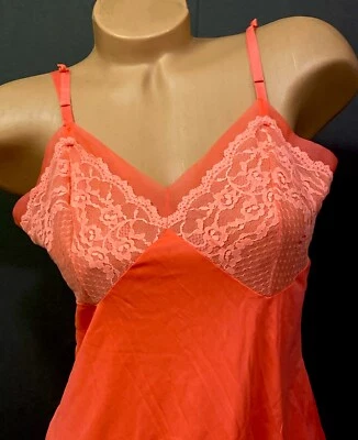 Vestido sin Mangas Completo Vintage Lorraine Talla 38 Rosa Encaje Doble Gasa Nylon Camisón Foto 1 de 4