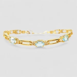 Pulseras clásicas ovaladas aguamarina azul chapadas en oro de 24 quilates de plata de ley 925 - Imagen 1 de 12