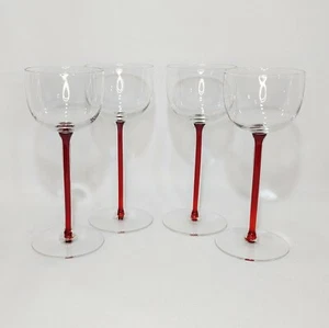 Set aus 4 feinen Kristallgläsern mit langem rotem Stiel Wein Sherry Cordial 4 Unzen - Bild 1 von 7