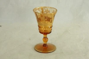 RARE CAMBRIDGE GLASS AMBER GOLD ENCRUSTED IMPERIAL HUNT SCENE ETCH 1 OZ. CORDIAL - Picture 1 of 16