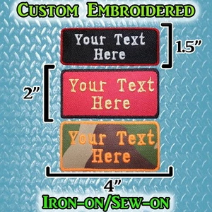Custom Embroidered Rectangular Name Tag or Text Tag Iron on/ Sew On 1.5x4 or 2x4 - Picture 1 of 6