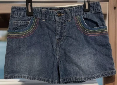 Pantalones Cortos Vaqueros Route 66 Denim Tiro Medio Bordados Arco Iris Bolsillos Niñas Talla 16 Foto 1 de 4