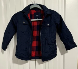 Gap Kids XS 4-5 Years Navy Quilted Jacket Buffalo Check Full Zip Pockets - Picture 1 of 6