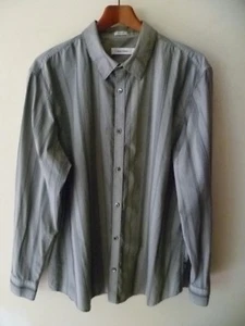 Calvin Klein Men Size XL Mini Checker/Stripe Long Sleeves Collar Button Shirt  - Picture 1 of 7