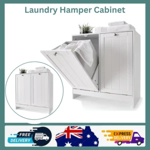 Tilt-Out White Laundry Hamper Cabinet Storage Shelf Washing Clothes Free Postage - Picture 1 of 10
