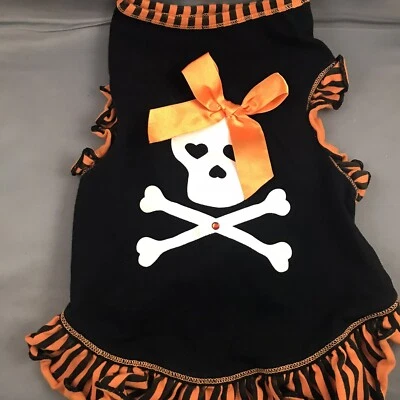 (1368)     2006 Simplyshe, Inc Small Breed Orange And Black Strips W/ Bow Skull - Image 1 of 4
