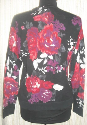 Foxcroft  Medium Thin Cardigan Sweater Black Scarlet Red Burgundy White & Purple - Image 1 of 4