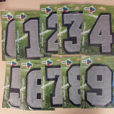 HKM Iron on Number - Large 16cm x 11.5cm great for all teams - Grey on Blue