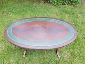 Antique Georgian Regency Style Tab Green Leather Top Coffee Table (Delivery) - Picture 1 of 12