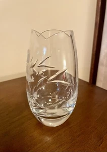 Clear Flower Bud Vase Etched With Bells and Leaves Holiday  Christmas Wedding - Picture 1 of 6