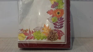 Fall Leaves Pine Cone Set Paper Napkins Decorative 13”x 13”NIP - Picture 1 of 6