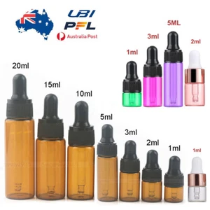 100X 1ml 3ml 20ml Glass Essential Oils Bottles Eye Dropper Dripper Pipette Serum - Picture 1 of 17