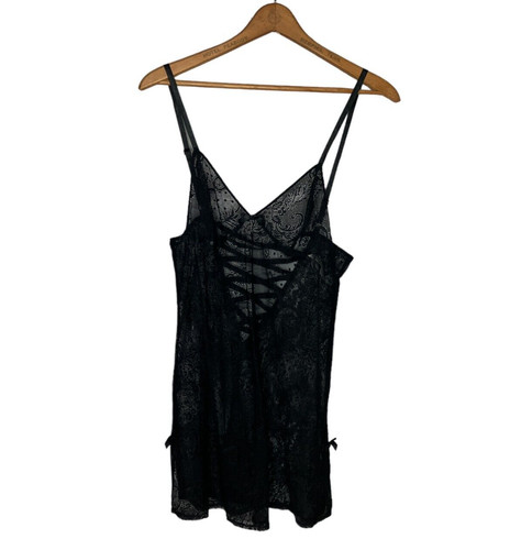 UNDERCOVER Mini abito slip vintage anni 00 Y2K Victoria's Secret Medium M nero seta stringato
