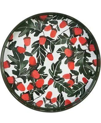 Red Acorns 15 inch Round Lacquered Wooden Decorative Heat Resistant Tray - Image 1 of 4