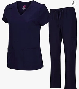 Hospital Scrub Set for Healthcare Workers/ Nurse V-Neck Top & Cargo Pants - Picture 1 of 5