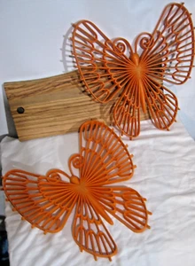 70s Burwood Plastic Butterfly Set of Two Orange Wall Hanging MCM Home Decor - Picture 1 of 17