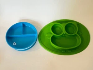Kirecoo Toddler Silicone Owl Placemat Green Blue Plates Lot Of 2 - Picture 1 of 4