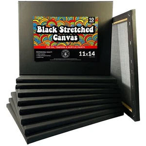 Stretched Black Canvas for Painting, 10 Pack 11x14 Blank Canvases, Gesso Prim... - Picture 1 of 7
