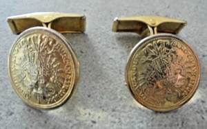 Manschettenknöpfe Schmuck goldfarbend runde Form oben beschriftet Wappen Nr.3336 - Bild 1 von 4