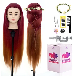 66CM Rotbraun Friseur Ausbildung Kopf Puppe Kopf Friseur Ausbildung Perücke Zopf - Bild 1 von 12