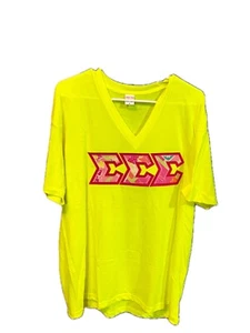 Sigma Sigma Sigma Tri-Sigma Sorority Cuello en V Amarillo Neón-Talla XL-¡Nuevo! - Imagen 1 de 2