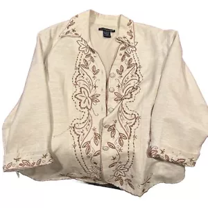 Nice Quality! St Tropez West Beige Linen & Eyelet Embroidery Blazer Jacket Size - Picture 1 of 4