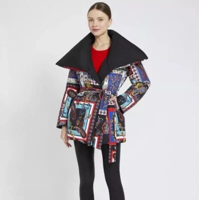 Chaqueta Abrigo Alice + Olivia Riki Reversible Negro y Cachemira Puffer Talla Pequeña Foto 1 de 4