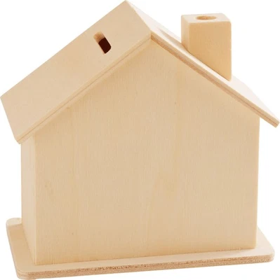 VBS Spardose Haus 10,5x10x5,5cm Rohholz mit Gummiverschluss Sparbüchse