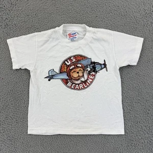Vintage US Bearlines Shirt Kids Small 6/8 White Airplane Short Sleeve 90s Pilot - Picture 1 of 9