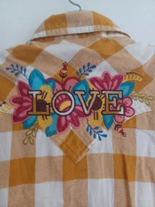 Camisa vaquera Wrangler dorada a cuadros franela mujer L perla bordado a presión - Imagen 1 de 10
