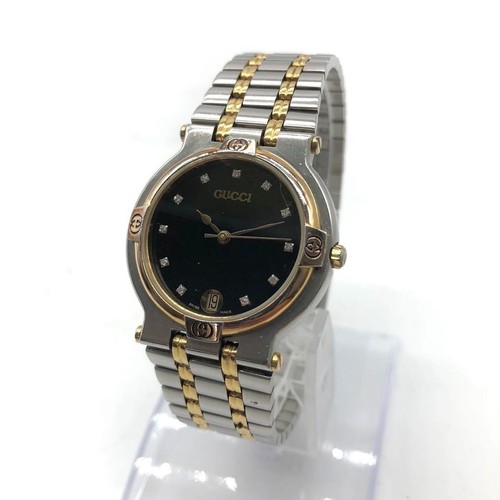 Orologio GUCCI 9000M Quarzo Quadrante Nero Diamanti Unisex con Scatola Batteria Nuova