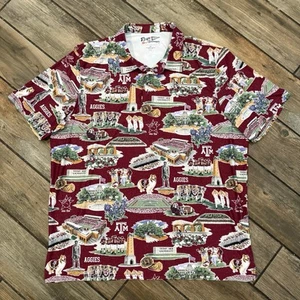 Reyn Spooner Polo Shirt Mens Size 2XL Collegiate Football Texas A&M Aggies Print - Picture 1 of 9