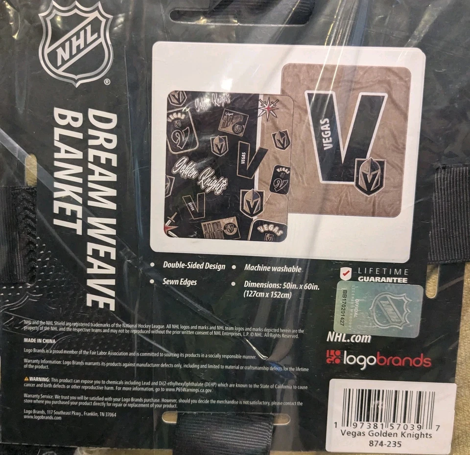 Manta Dream Weave-VEGAS GOLDEN KNIGHTS 2 Caras Tiro Negro y Dorado 50"x 60" Nueva Foto 1 de 4