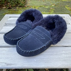 Boden Slippers Women Size 40 Navy Blue Suede Sheepskin Lined Moccasin US 9.5 - Picture 1 of 14
