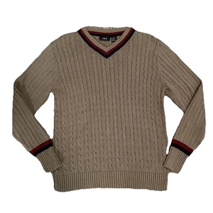 Y2K Cable Knit Varsity Sweater Men’s XL Striped V Neck Preppy Fisherman’s - Picture 1 of 8