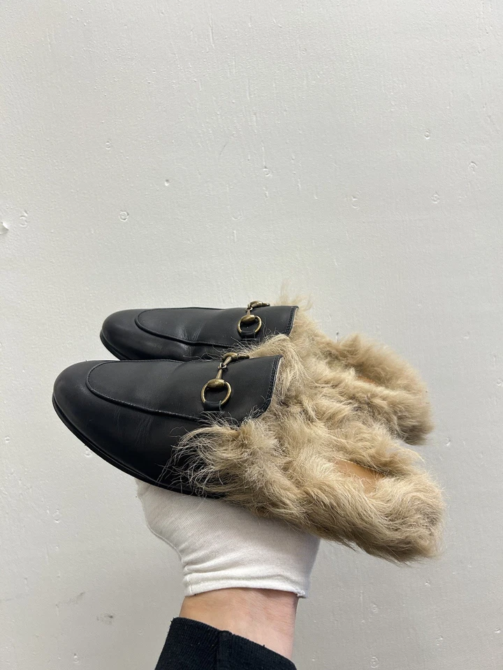 Mocasín 8 EE. UU. 38 UE Princetown Piel Mula Horsebit Cuero Negro M18 Foto 1 de 4