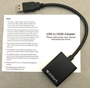 USB 3.0 to HDMI Video Cable Adapter For PC Laptop HDTV LCD TV Converter #656 - Picture 1 of 4