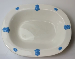 Vintage Adams Victorian Ware England Serving Bowl White Blue Relief 10 x 8'' - Picture 1 of 5
