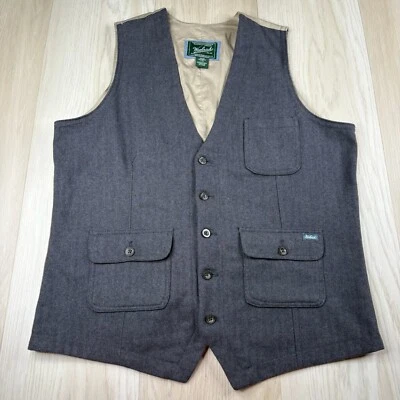 Woolrich Mens Gray Herringbone Wool Fabric Classic Small Vest Size L Large - Image 1 of 4