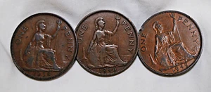 3 George VI Pennies 1938, 1946, 1949 - Picture 1 of 2