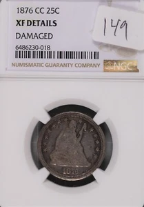 1876-CC Seated Liberty Silver Quarter NGC XF Details Damaged #0-018 - Picture 1 of 2